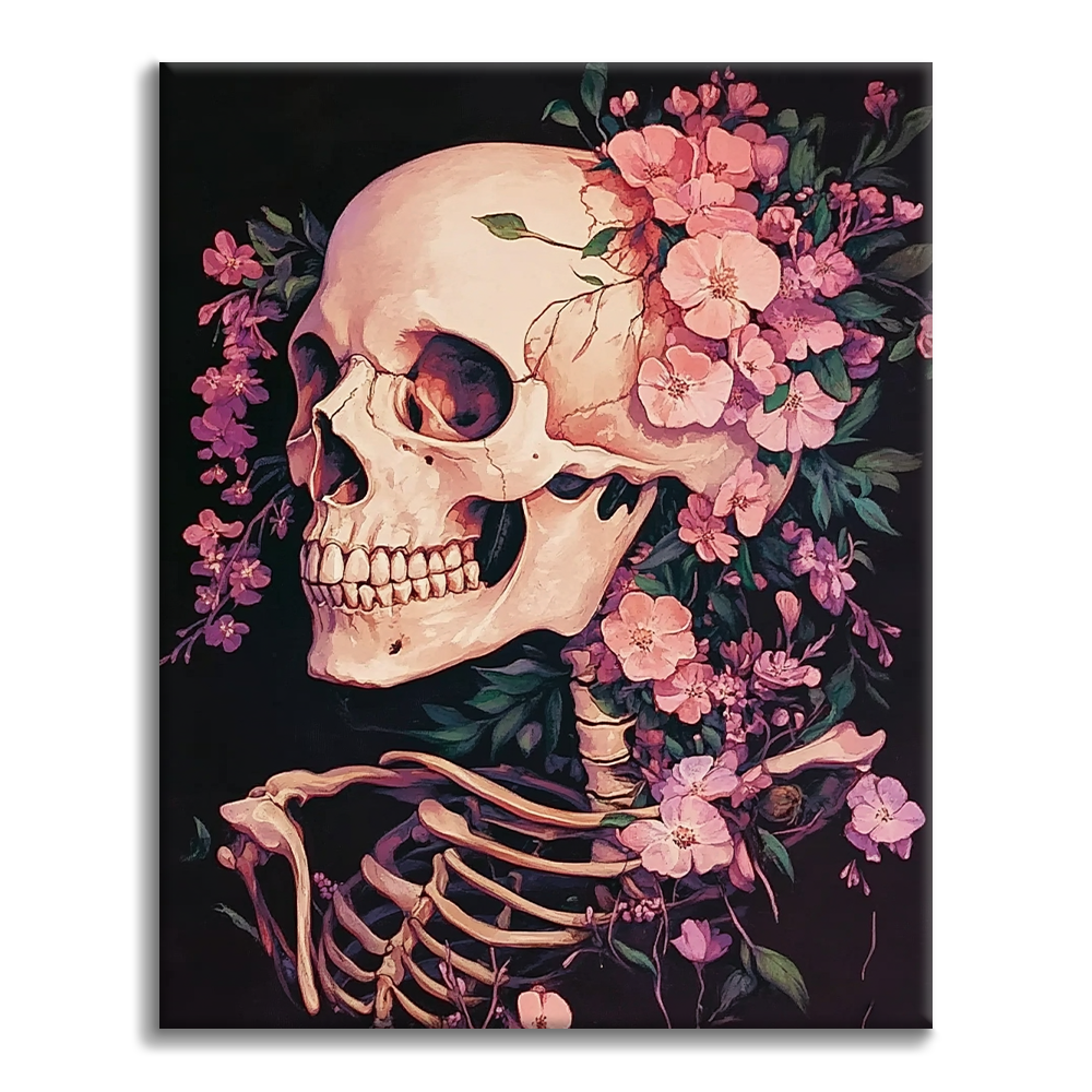 TUMOVO Skull With Flowers Paint By Numbers Kit – 16x20 Inch DIY Oil Painting With Brushes & Pigments