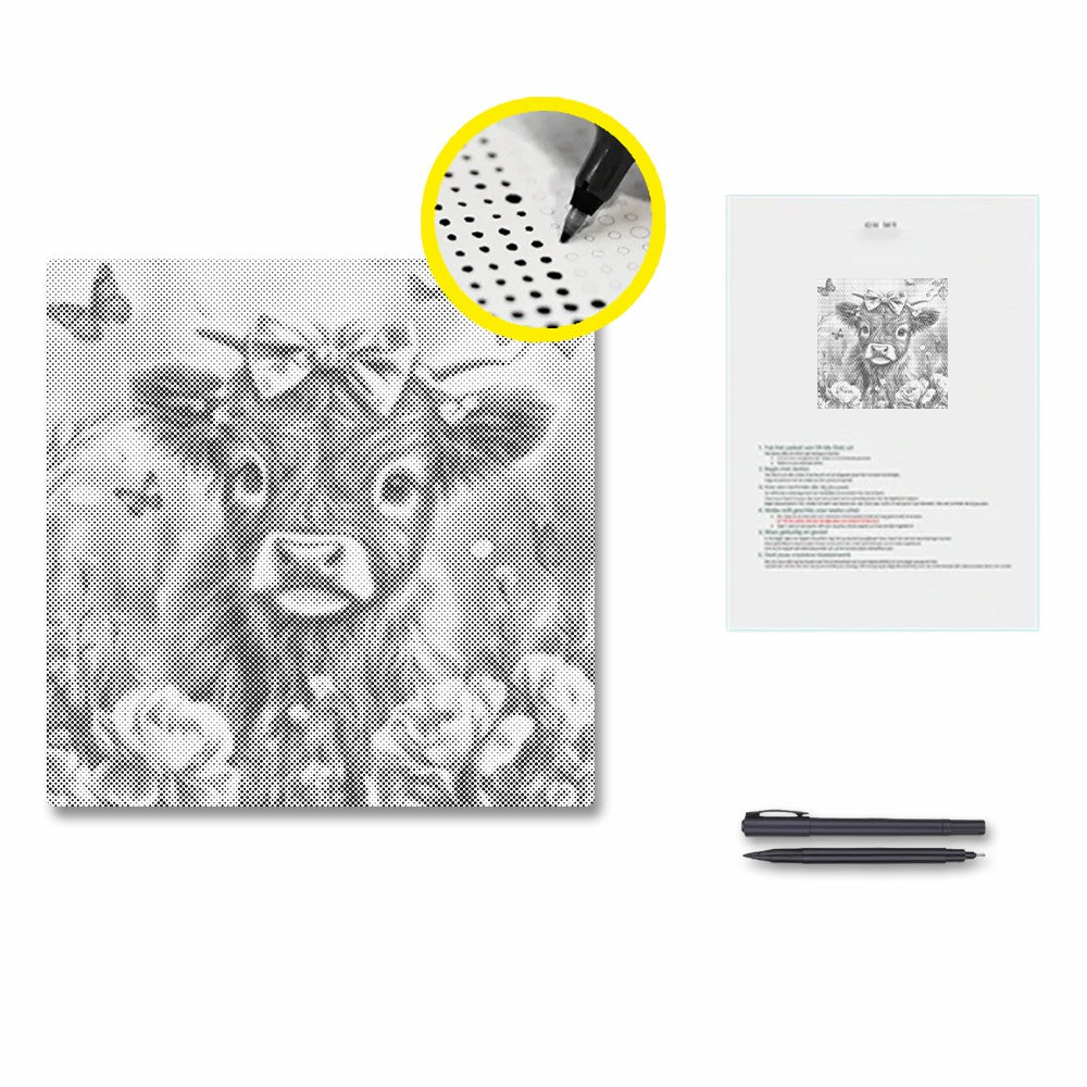Adorable Highland Calf with Flowers - Dot Painting