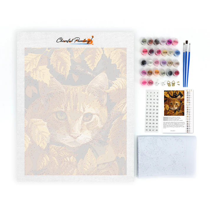 Leaves & Cat - Paint by Numbers