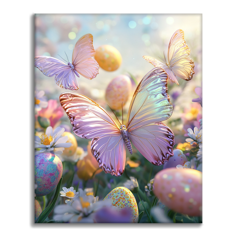 Spring Butterflies and Eggs - Paint by Numbers