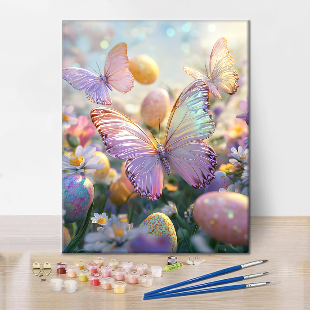 Spring Butterflies and Eggs - Paint by Numbers