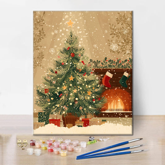 Christmas Tree and Fireplace - Paint by Numbers