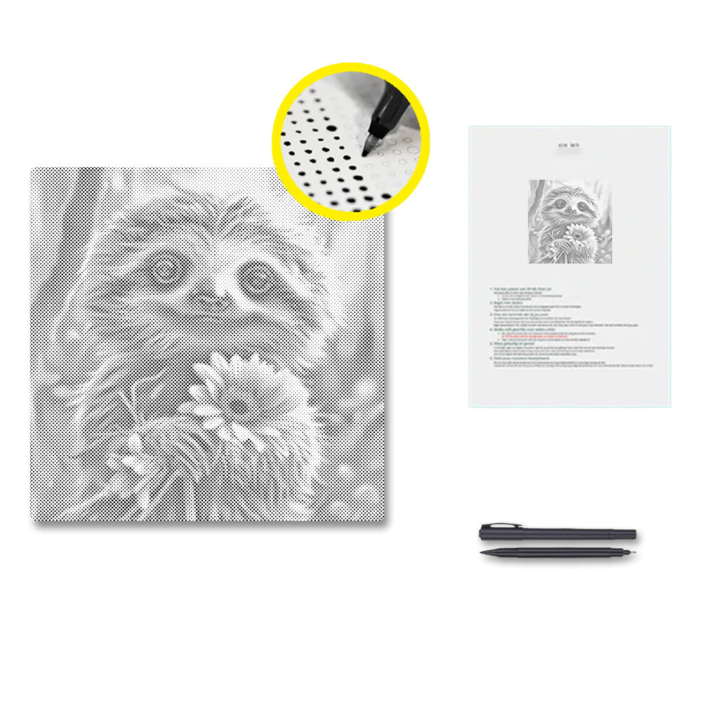 Happy Sloth with Flowers - Dot Painting