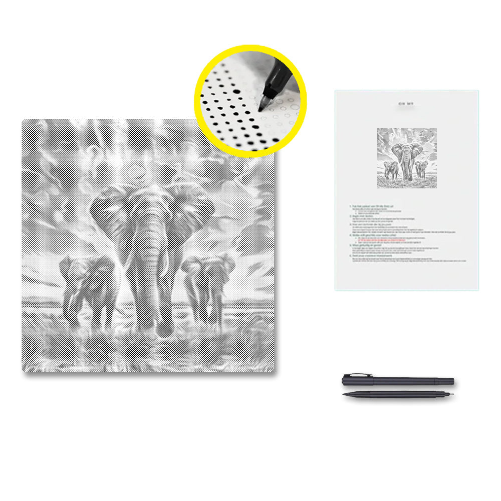 Elephant At Sunset - Dot Painting