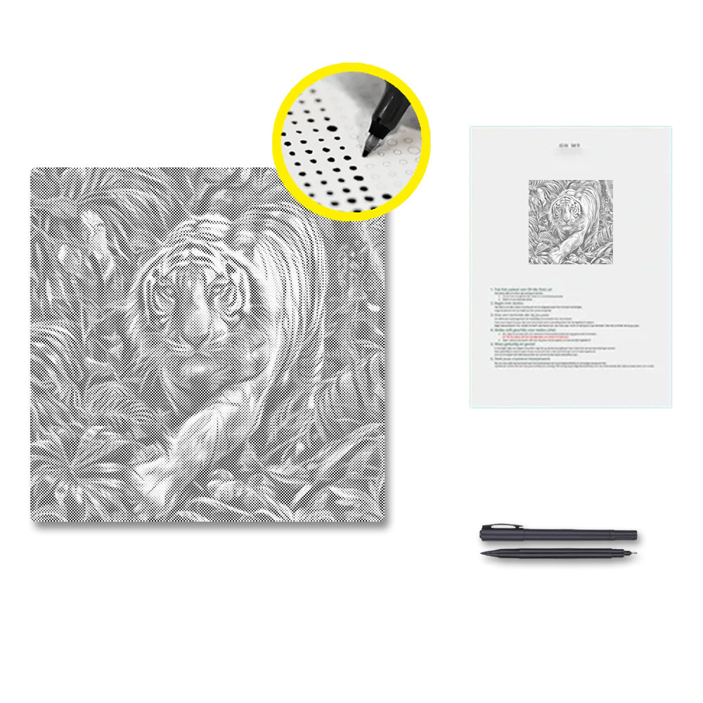 White Tiger In The Forest - Dot Painting