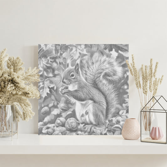 Squirrel In Autumn Leaves - Dot Painting