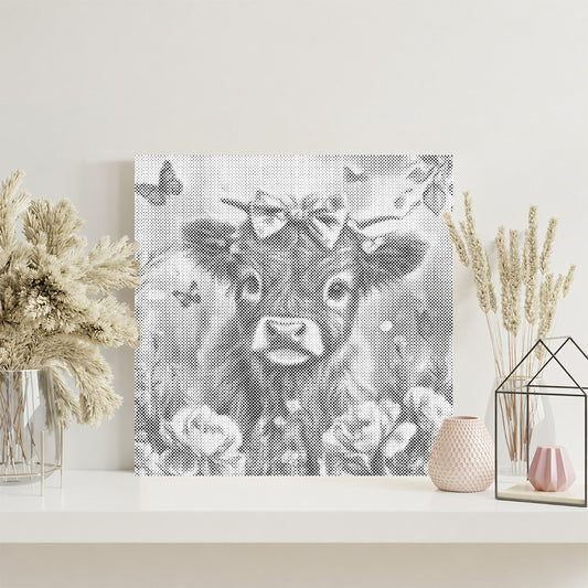 Adorable Highland Calf with Flowers - Dot Painting