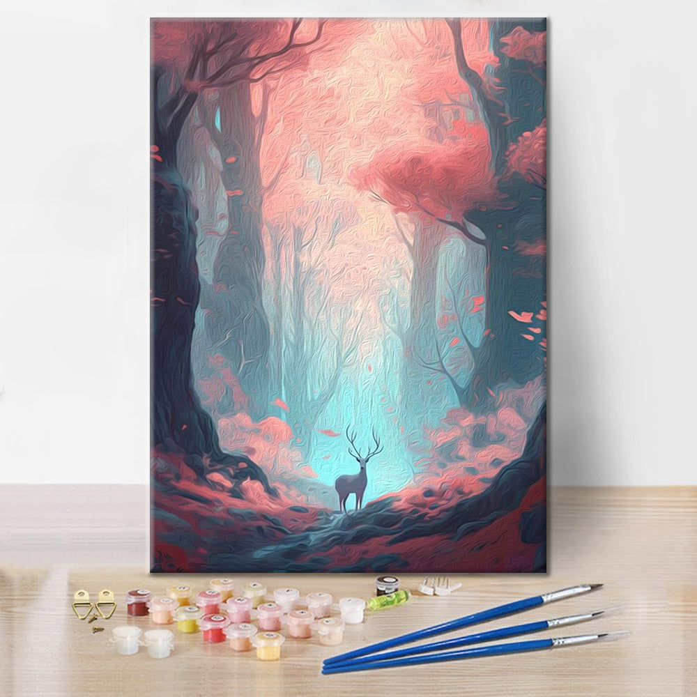 A stag roams a colorful forest - Paint by Numbers