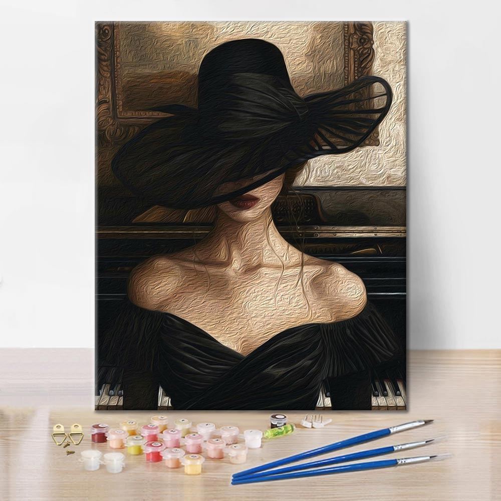 Woman by Grand Piano - Paint by Numbers