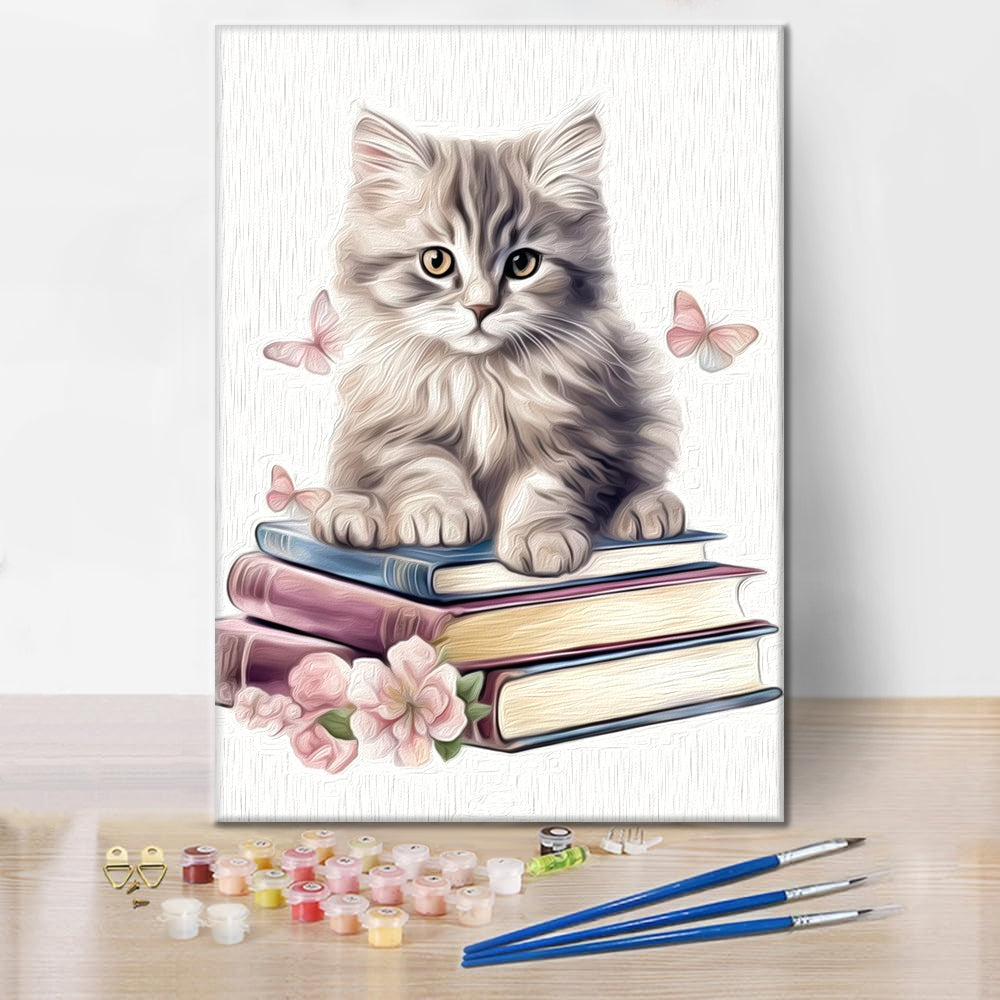 Cute Cats Clipart With Books - Paint by Numbers
