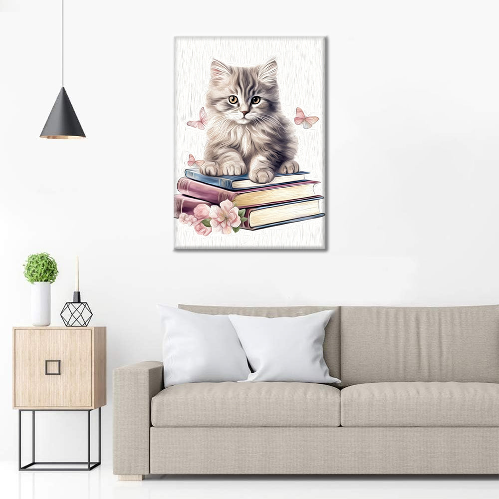 Cute Cats Clipart With Books - Paint by Numbers