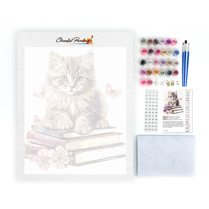 Cute Cats Clipart With Books - Paint by Numbers