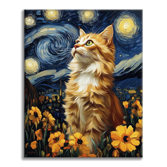 Starry Night Cat - Paint by Numbers