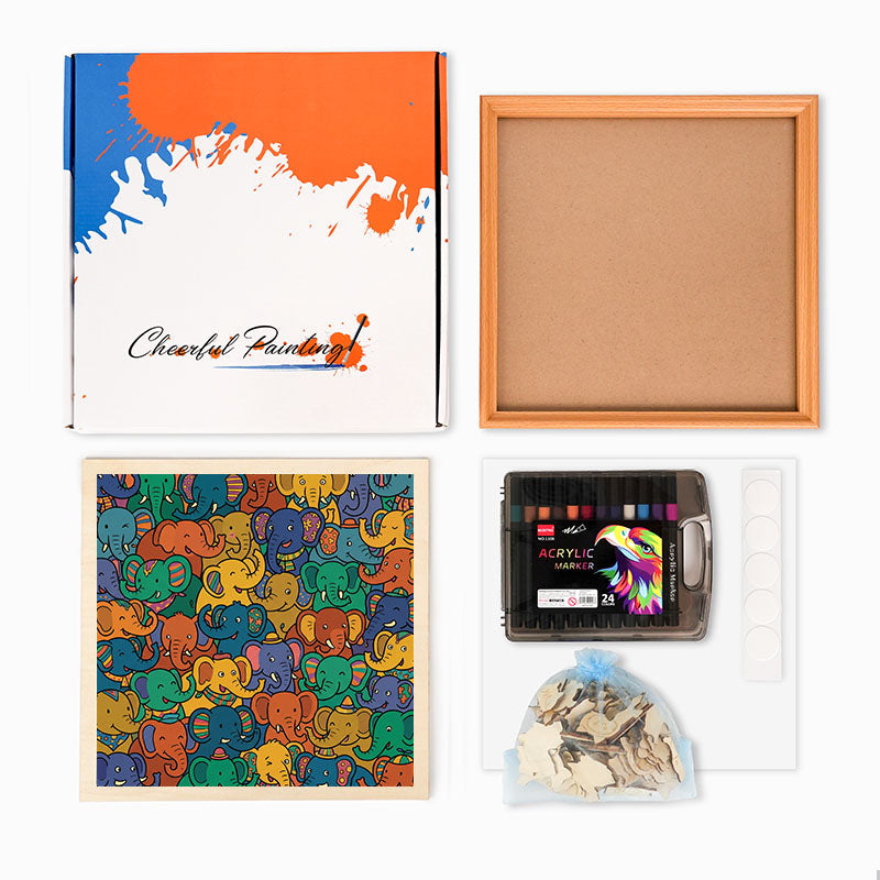 Elephant Party - Wooden Coloring Puzzle