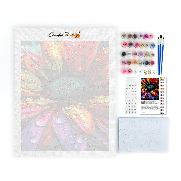 Brightly colored flower with raindrops - Paint by Numbers