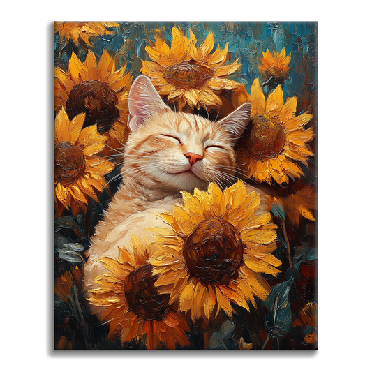 Cat with Sunflowers - Paint by Numbers