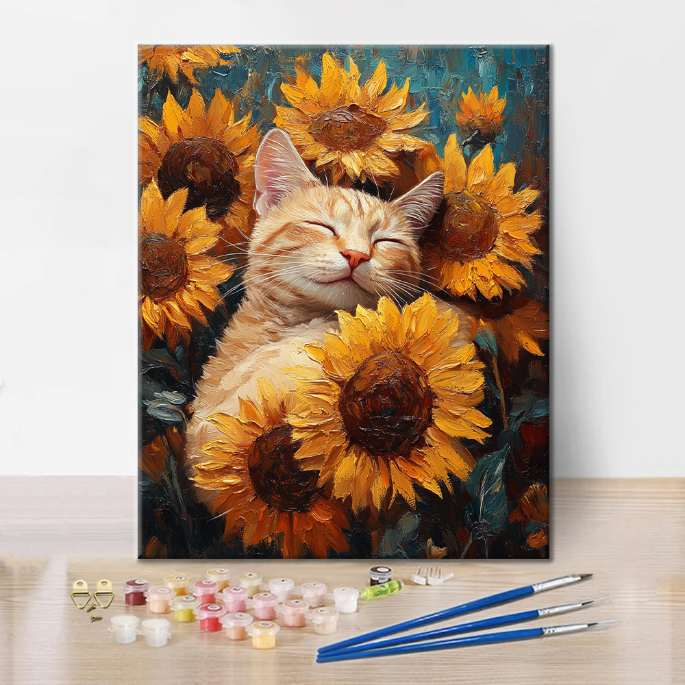Cat with Sunflowers - Paint by Numbers