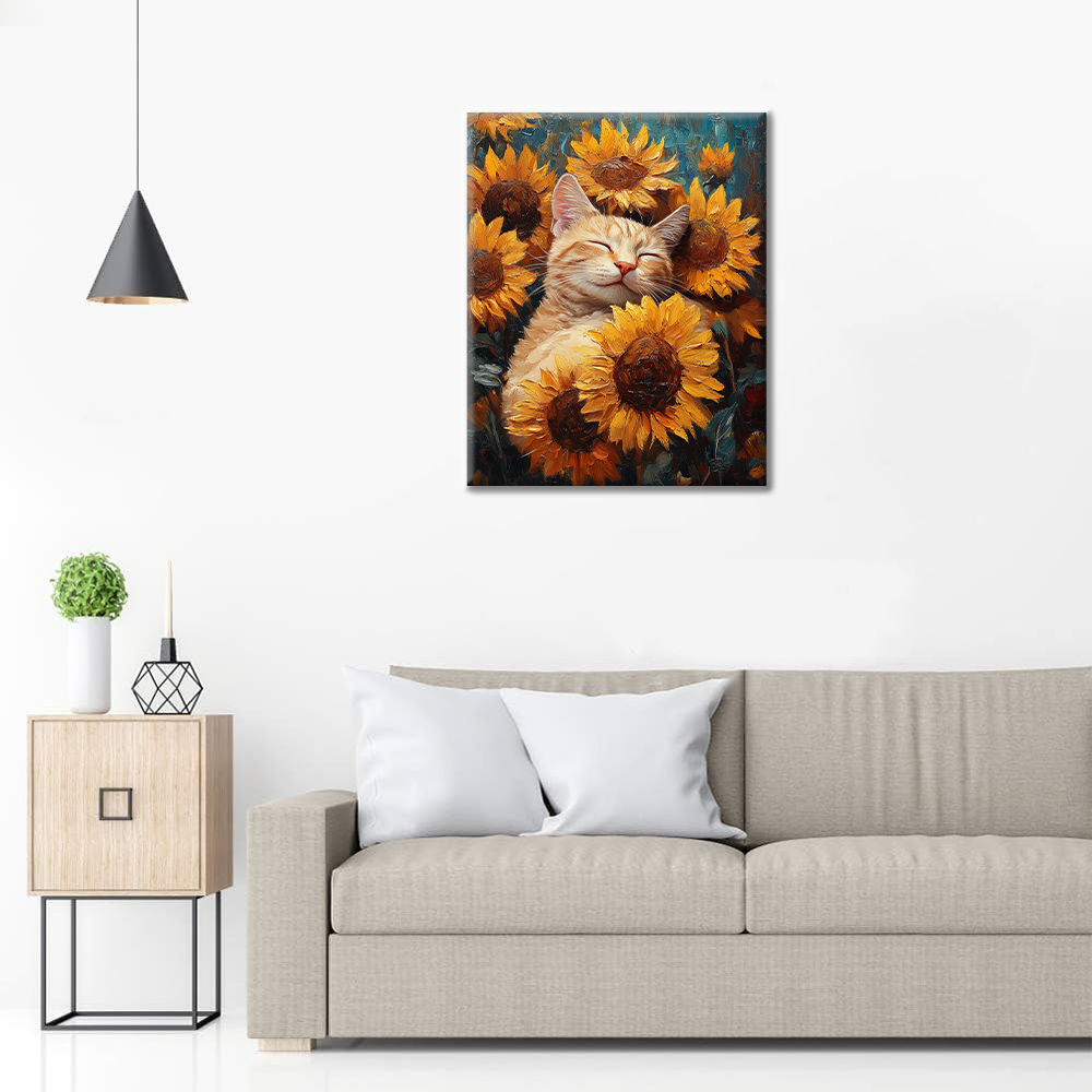 Cat with Sunflowers - Paint by Numbers