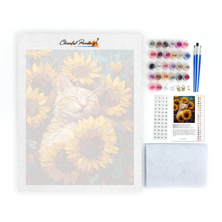 Cat with Sunflowers - Paint by Numbers