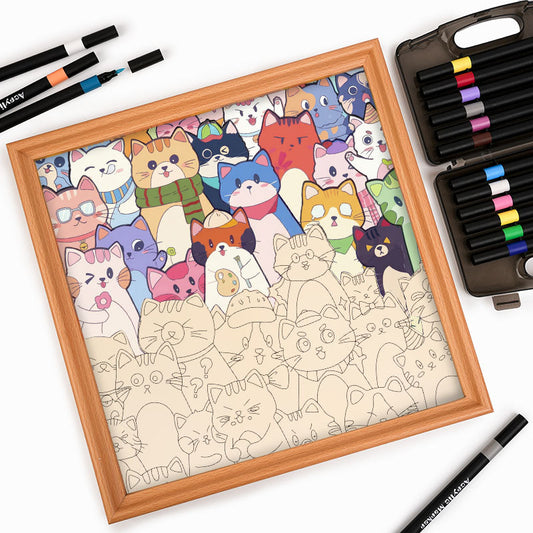 Whimsical Cats - Wooden Coloring Puzzle