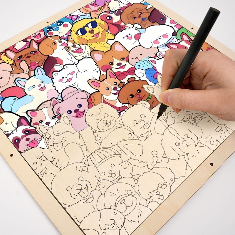Pet Party - Wooden Coloring Puzzle