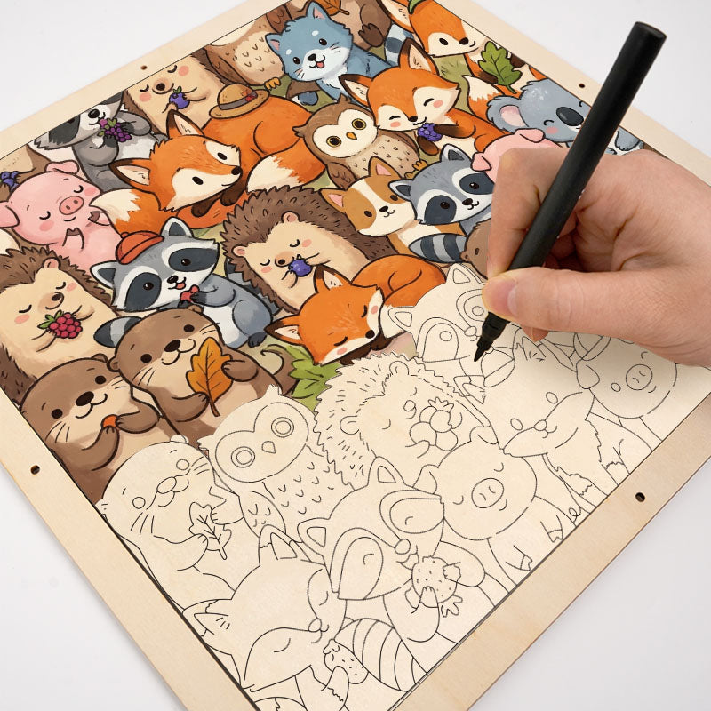 Cute Little Animals - Wooden Coloring Puzzle