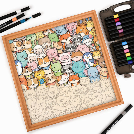 Whimsical Animals - Wooden Coloring Puzzle