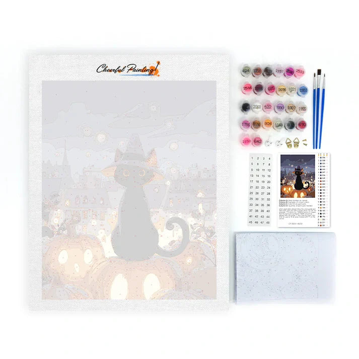 Wizard Cat Sitting on a Pumpkin - Paint by Numbers