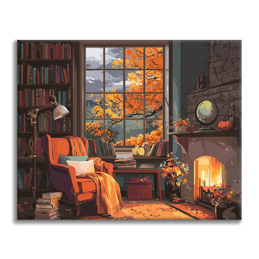 Autumn Fireplace Retreat - Paint by Numbers