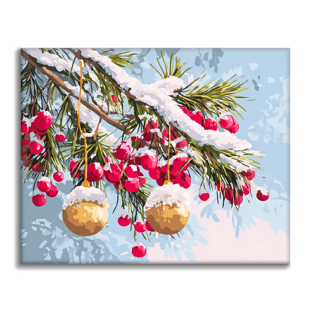 Winter Branches with Ornaments - Paint by Numbers