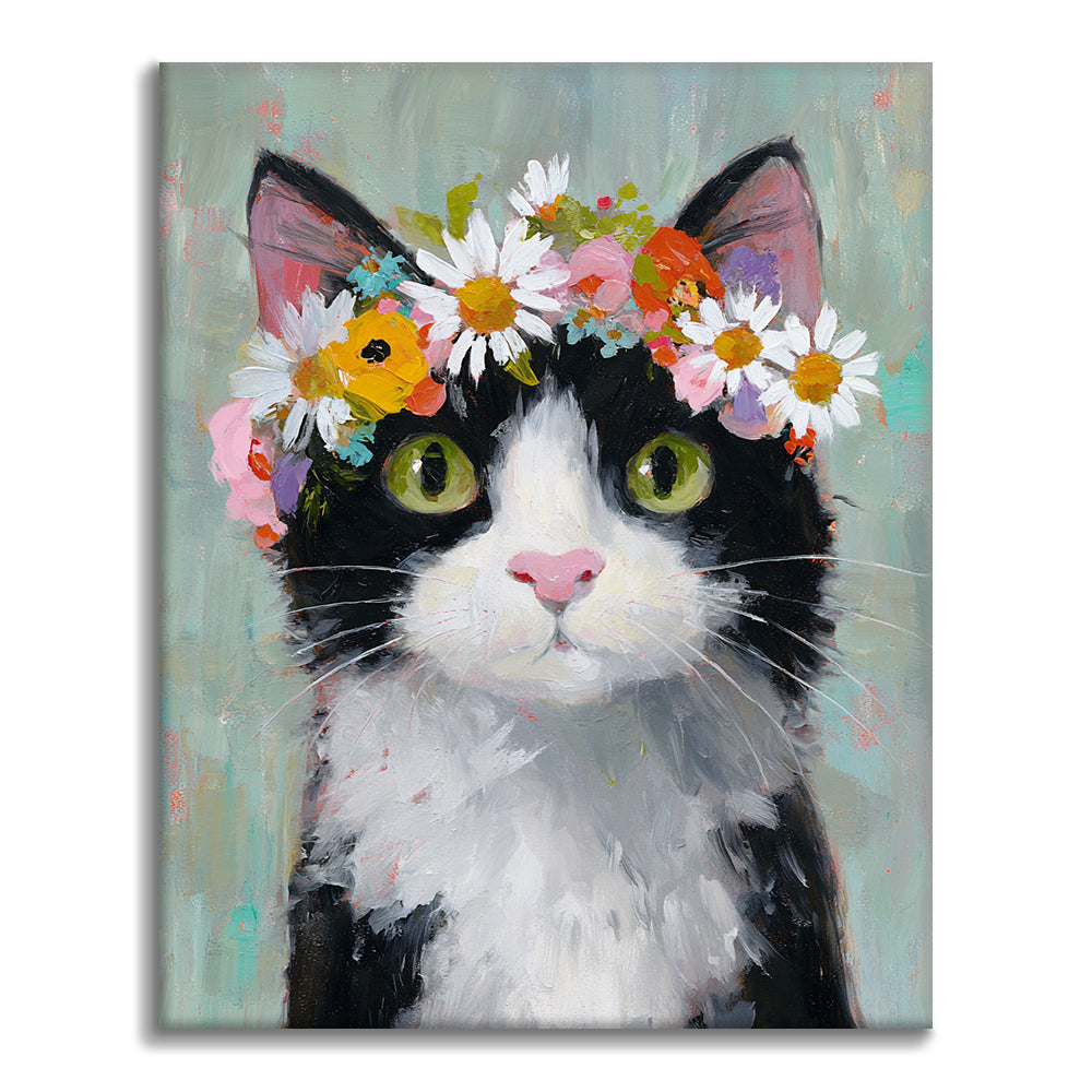 A cat wearing a flower crown - Paint by Numbers