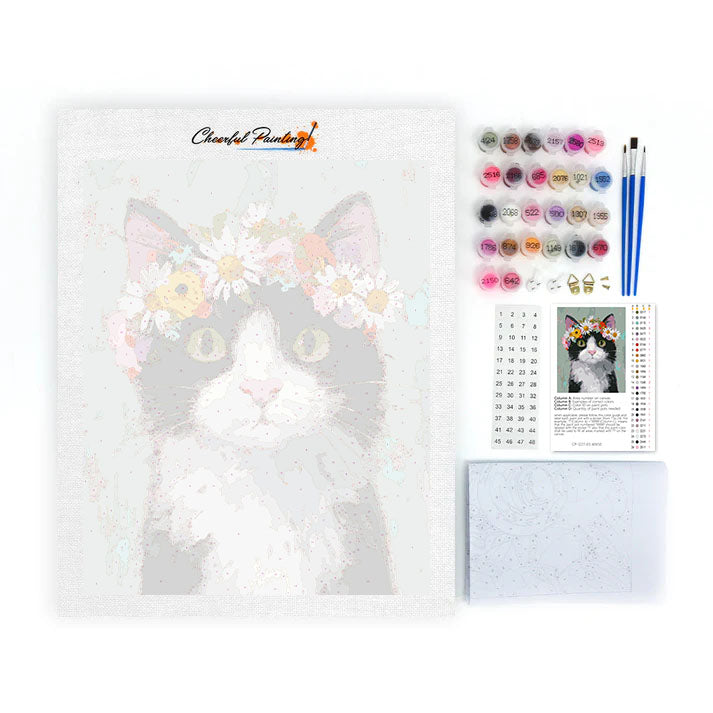 A cat wearing a flower crown - Paint by Numbers