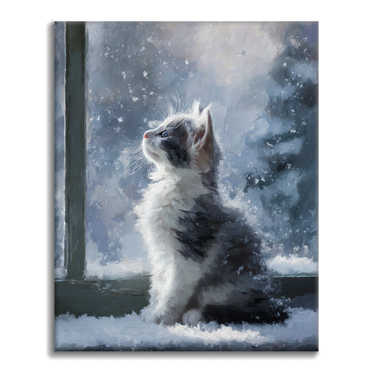 Kitten in Falling Snow - Paint by Numbers