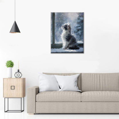 Kitten in Falling Snow - Paint by Numbers