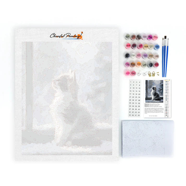 Kitten in Falling Snow - Paint by Numbers