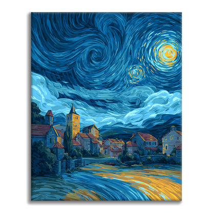 Starry Night Village - Paint by Numbers