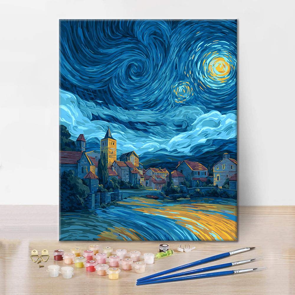 Starry Night Village - Paint by Numbers