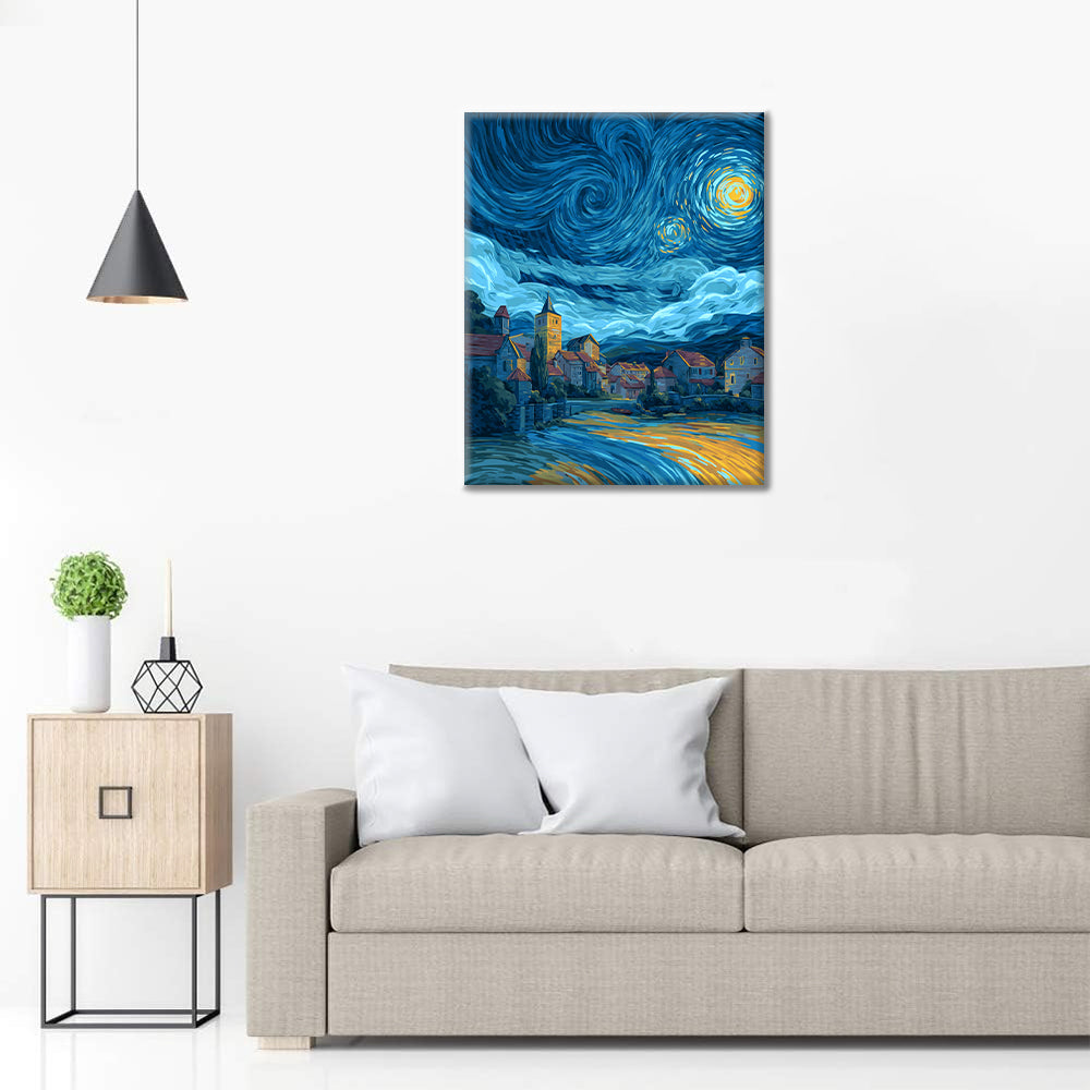 Starry Night Village - Paint by Numbers