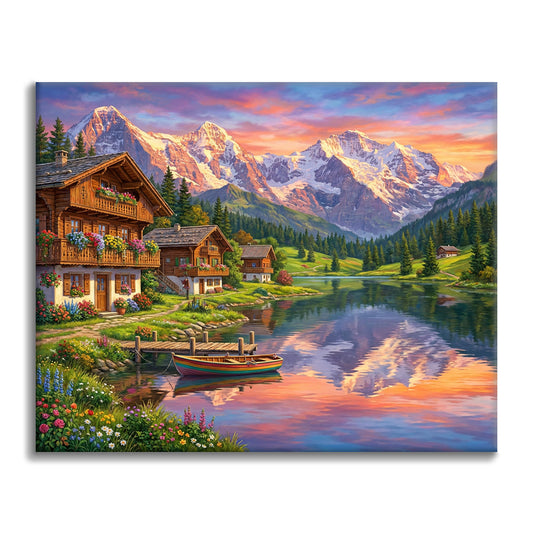 Swiss Alpine Sunset - Paint by Numbers
