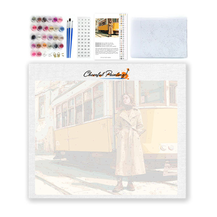 Woman by Tram - Paint by Numbers
