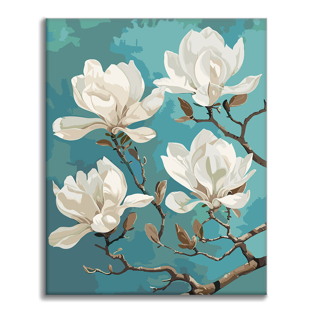 White Magnolia Closeup - Paint by Numbers