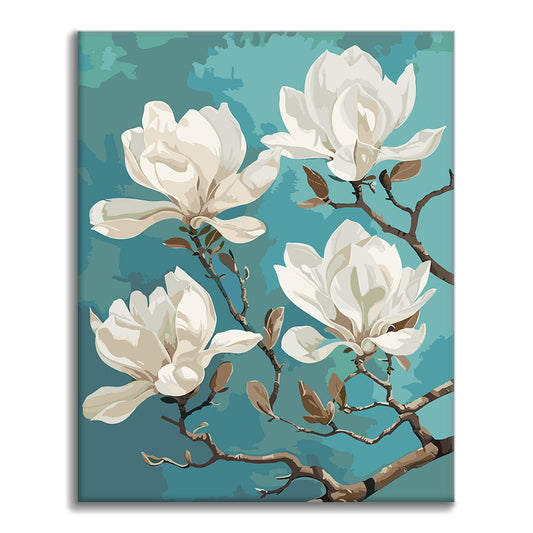 White Magnolia Closeup - Paint by Numbers