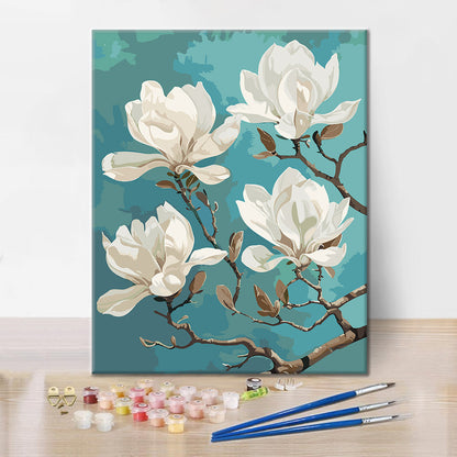White Magnolia Closeup - Paint by Numbers