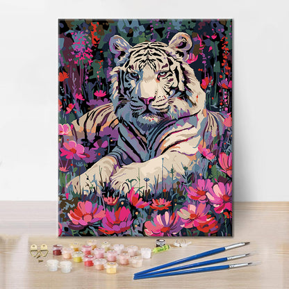 White Tiger and Flowers - Paint by Numbers