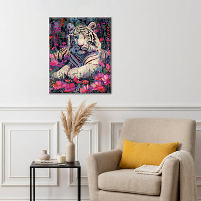 White Tiger and Flowers - Paint by Numbers