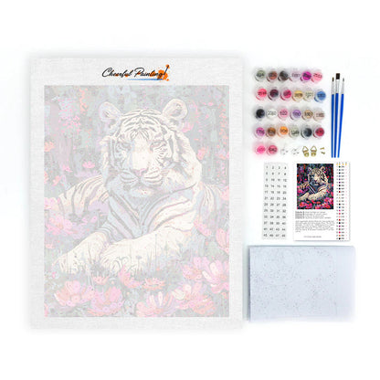 White Tiger and Flowers - Paint by Numbers