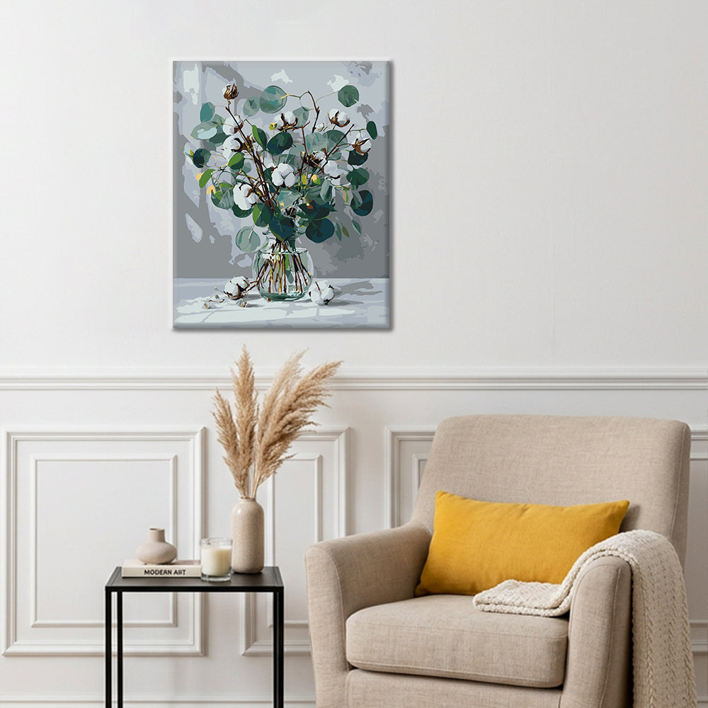 Eucalyptus and White Cotton - Paint by Numbers
