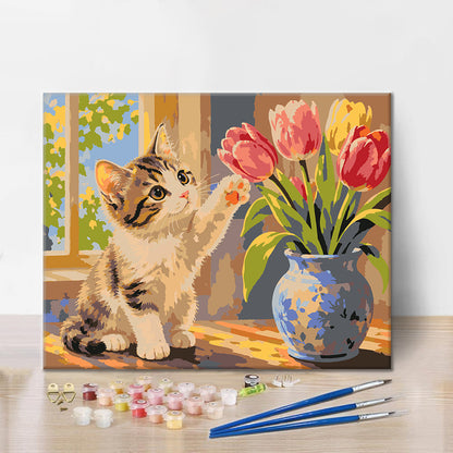 Kitten and Tulips - Paint by Numbers