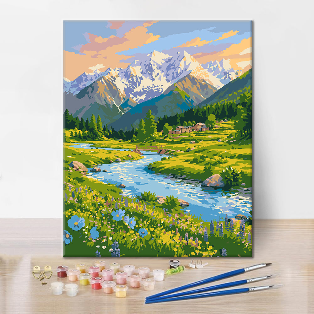 Mountain Stream in Bloom - Paint by Numbers
