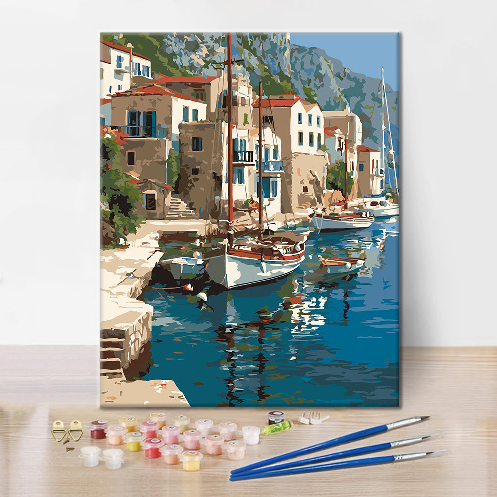 Sailboats at a Seaside Port - Paint by Numbers